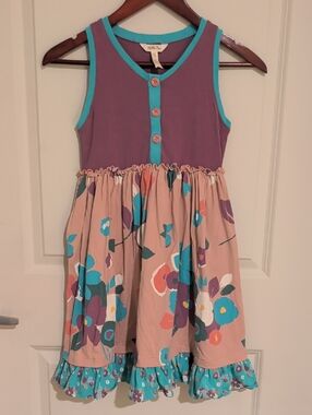 Matilda Jane Purple & Peach Floral Tank Dress with Teal Trim
